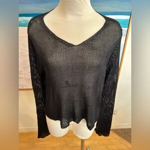 BARBARA WHO Silk Black Cropped Sweater, Sz L